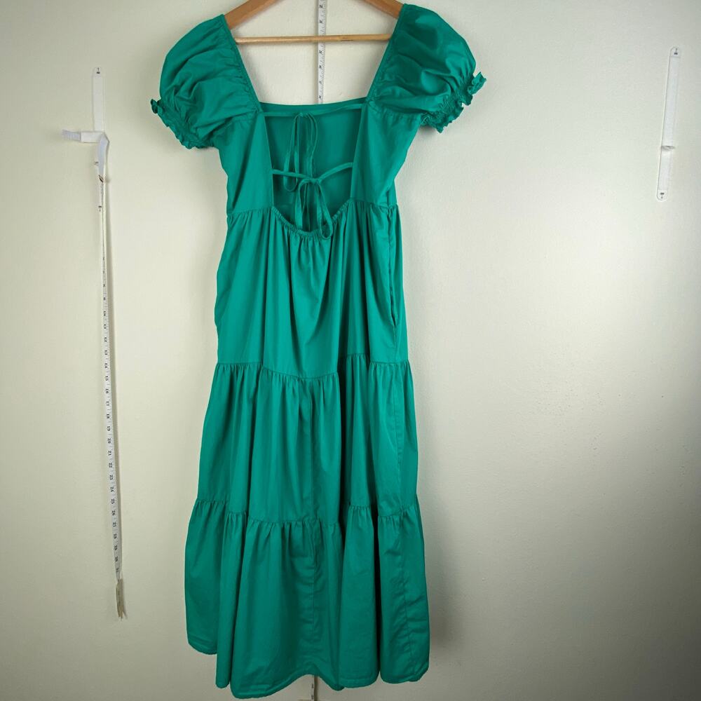 OPT Puff Sleeve Tiered Cotton Midi Dress Jade Green Size M - Picture 7 of 13